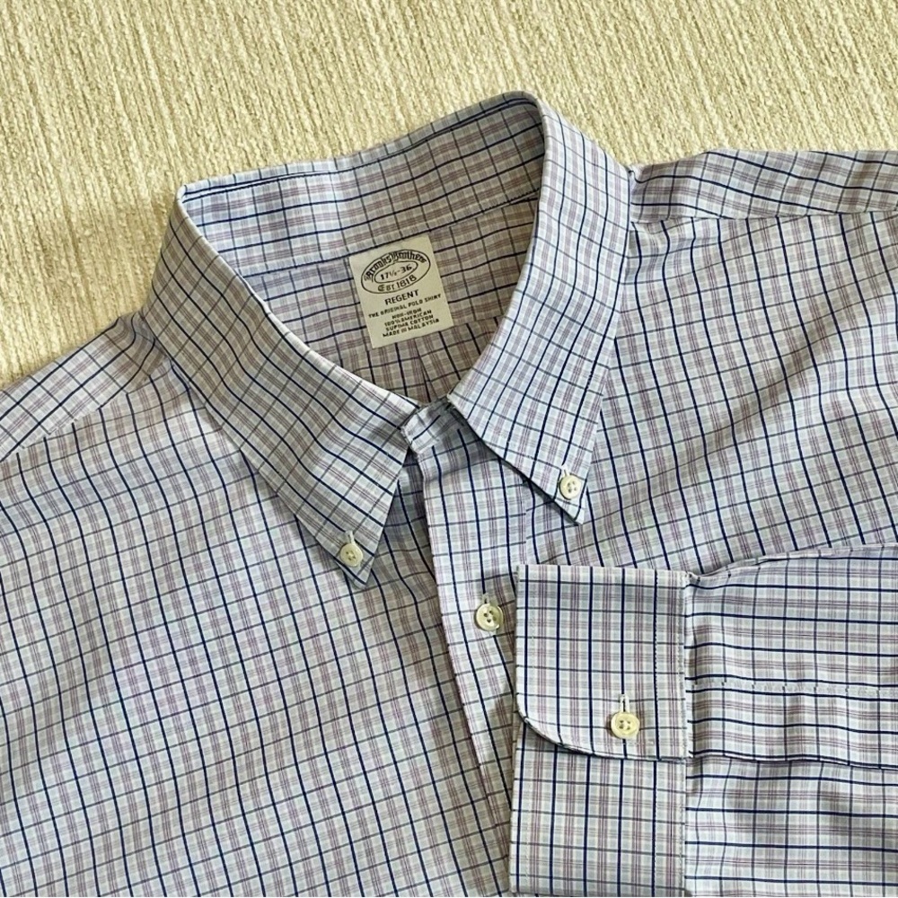 Brooks Brothers Regent Men's Dress Shirt Lavendar & Blue 17.5-36 Supima Cotton